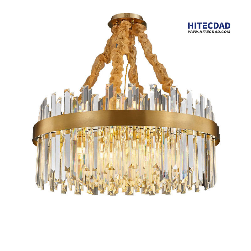 Stainless Steel Round Luxury Villa Crystal Pendant Light for Living Room