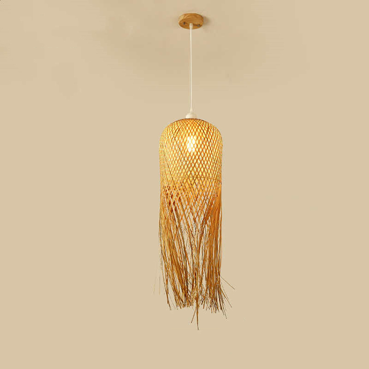 Hitecdad Retro Style E27 Natural Bamboo Hanging Lamp Chandelier Fixture for Living Room Bedroom Restaurant Cafe Tea House