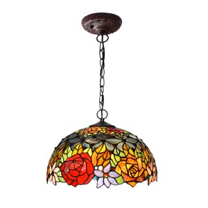 Low MOQ for Indoor Down Light - HITECDAD Red Yellow Rose Stained Glass Tiffany Pendant Light – Hitecdad