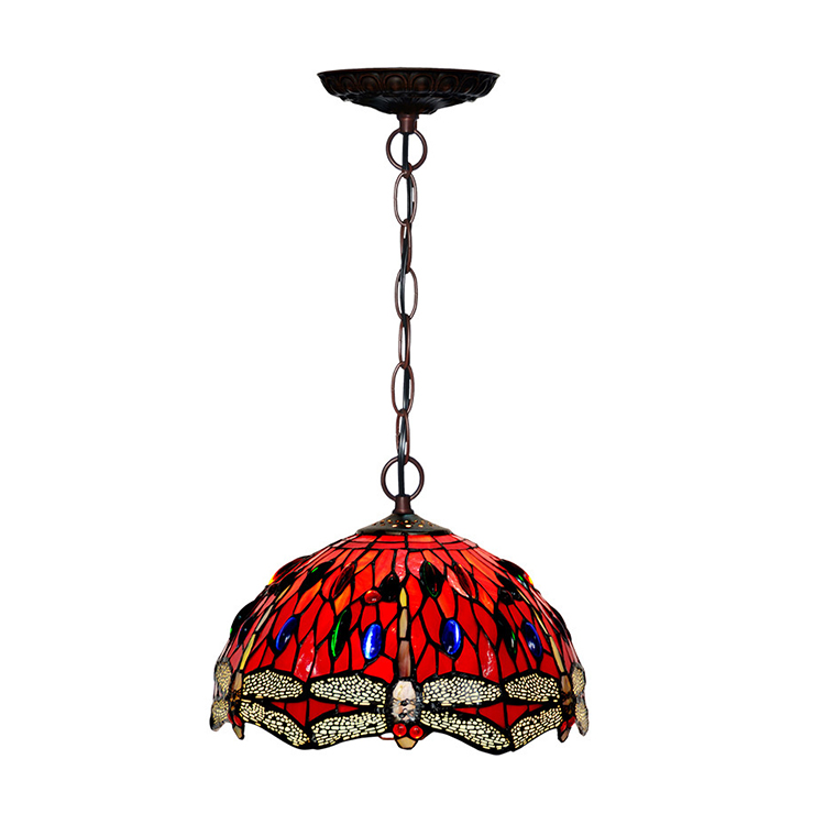 HITECDAD Home Decorative Colorful Stained Glass Dragonfly Tiffany Hanging Lamp