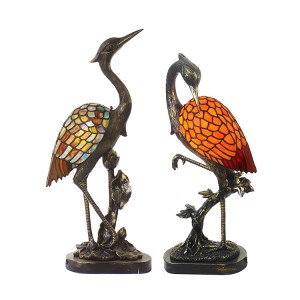 Hot New Products Wall Light Outdoor Modern - HITECDAD Retro Stained Glass & Resin Red-crowned Crane Tiffany Table Light – Hitecdad