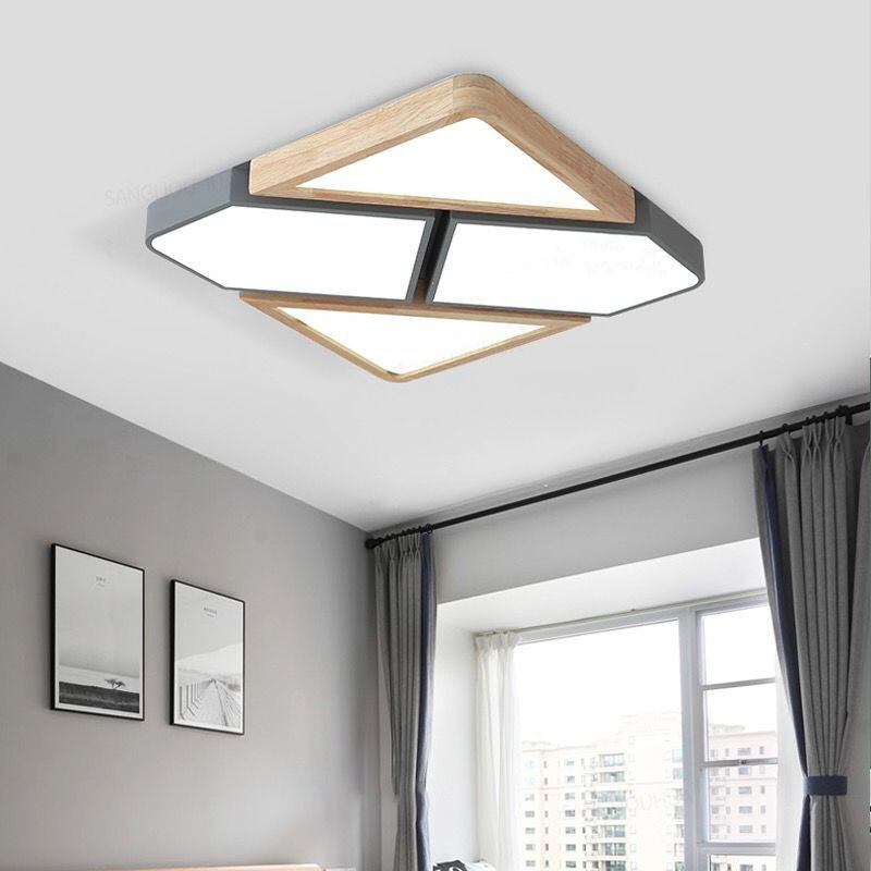 HITECDAD Nordic Wood Iron LED Ceiling Lighting