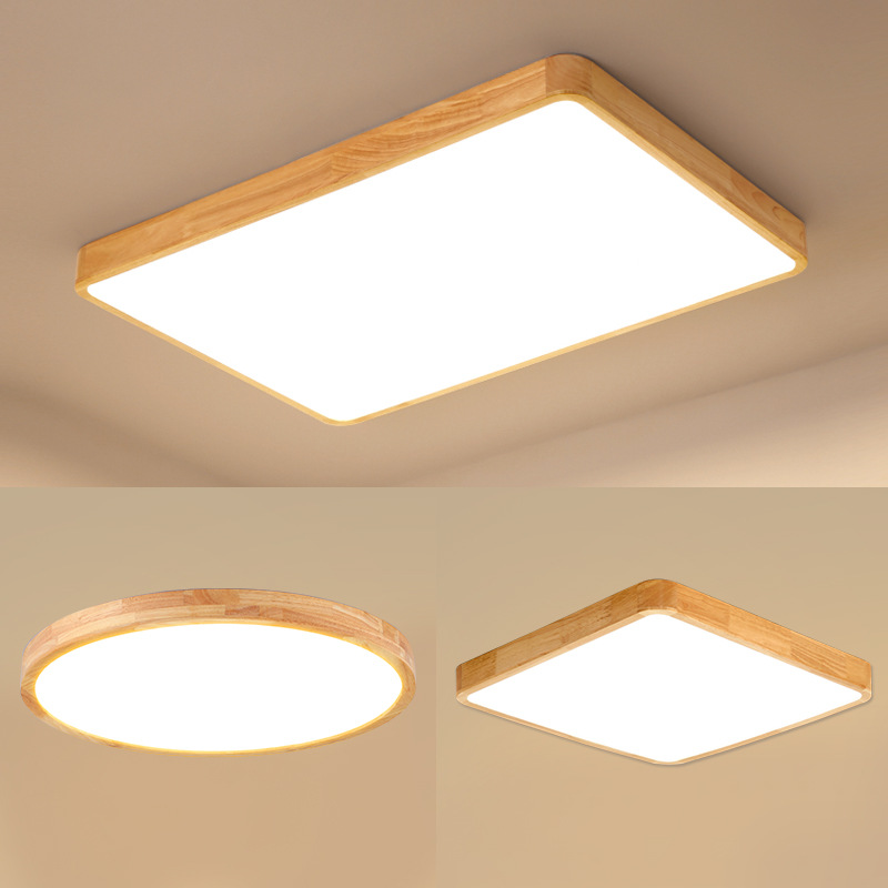 HITECDAD Wood Natural Color Ceiling Light with Square Rectangle Circle Shape