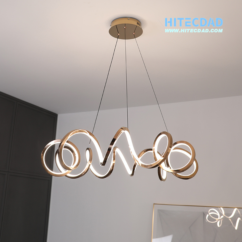 Stainless steel light luxury living room ring chandelier