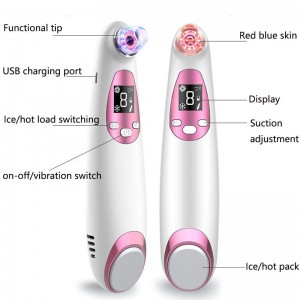 LS-021 USB Charge Beauty Nose Massager Դեմքի ծակոտիները մաքրող Սև գլխի հեռացման LCD էկրանի վակուումային սև կետերը մաքրող միջոց