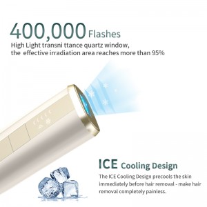LS-T112 Ice Cooling ဒီဇိုင်းအသစ် 400K flashes Xeon quartz 3 အစားထိုးနိုင်သောမီးအိမ် IPL အိမ်သုံးလေဆာ epilator ဆံပင်ဖယ်ရှားရေးစက်