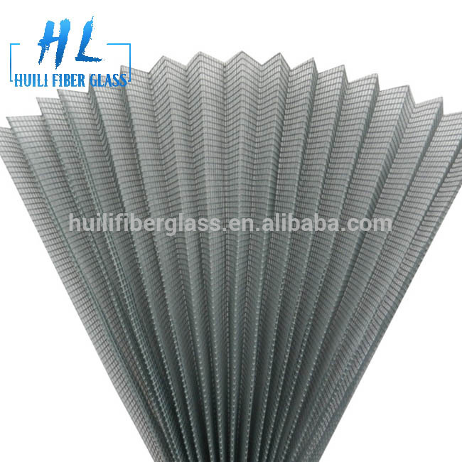 Top Quality Gray Color Fiberglass Plisse Insect Screen Pleated Window Screen, Folding Insect Mesh