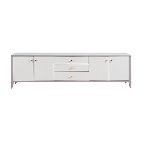 84C102 french provincial stand alone low long grey painted mdf PVC shaker style door storage tv media console cabinet