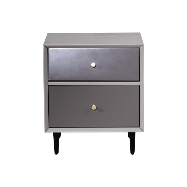 Grey Lacquer Bedside Table With 2 Drawers