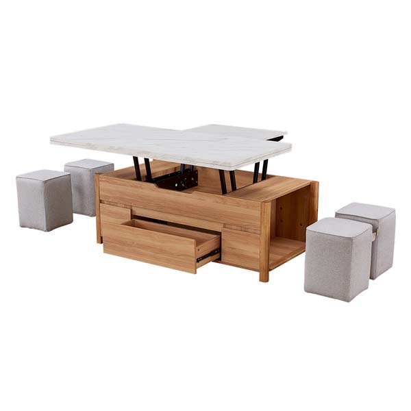 Wholesale Rectangular Wooden Pop Up Lift Coffee Table With Stools 13-CJ01690-A