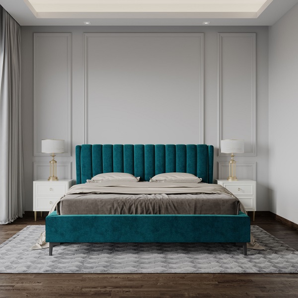 modern italian bed supplies-velvet bed manufacturer china-teal channel upholstered king bed bedroom furniture set | M&Z SC02022