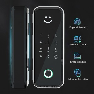 Smart Electronic keyless password+fingerprint+card glass door lock with remote control for Your Modern Office residence apartment biometric bio door lock