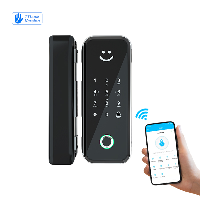 Smart Electronic keyless password+fingerprint+card glass door lock with remote control for Your Modern Office residence apartment biometric bio door lock Featured Image