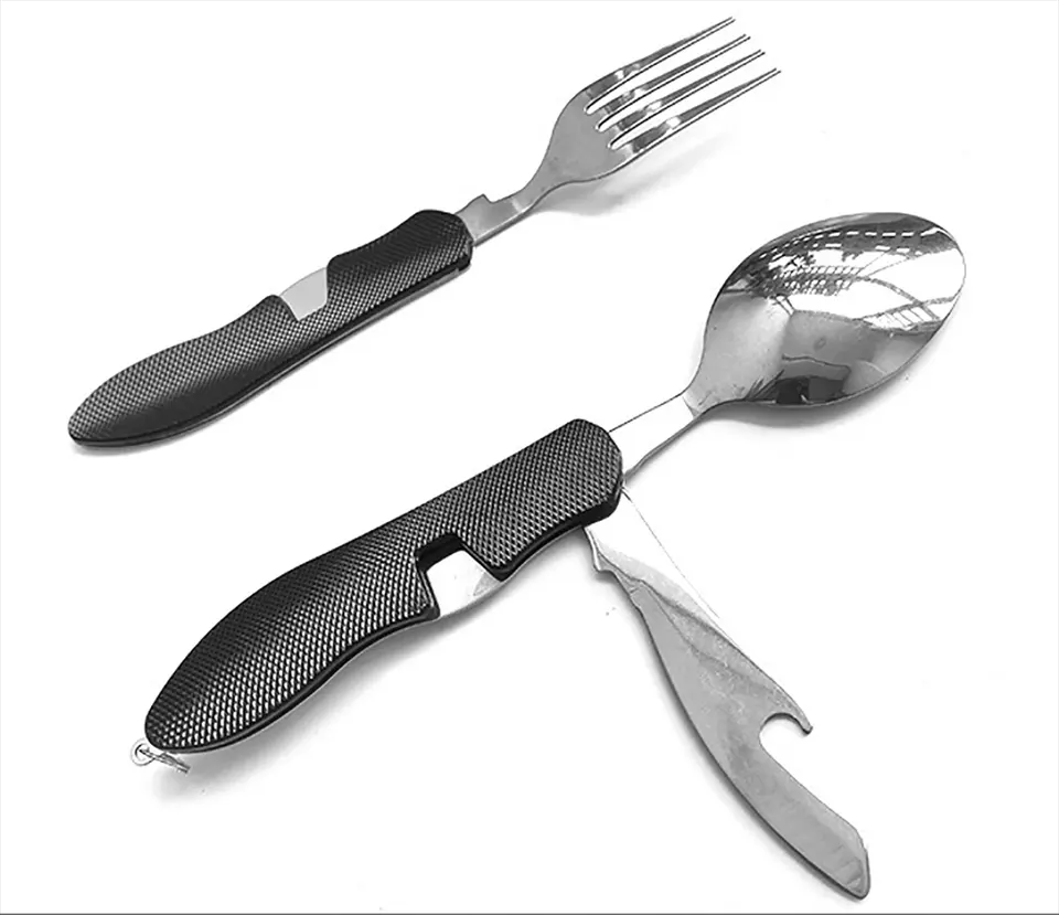 Stainless steel folding pocket spoon fork knife