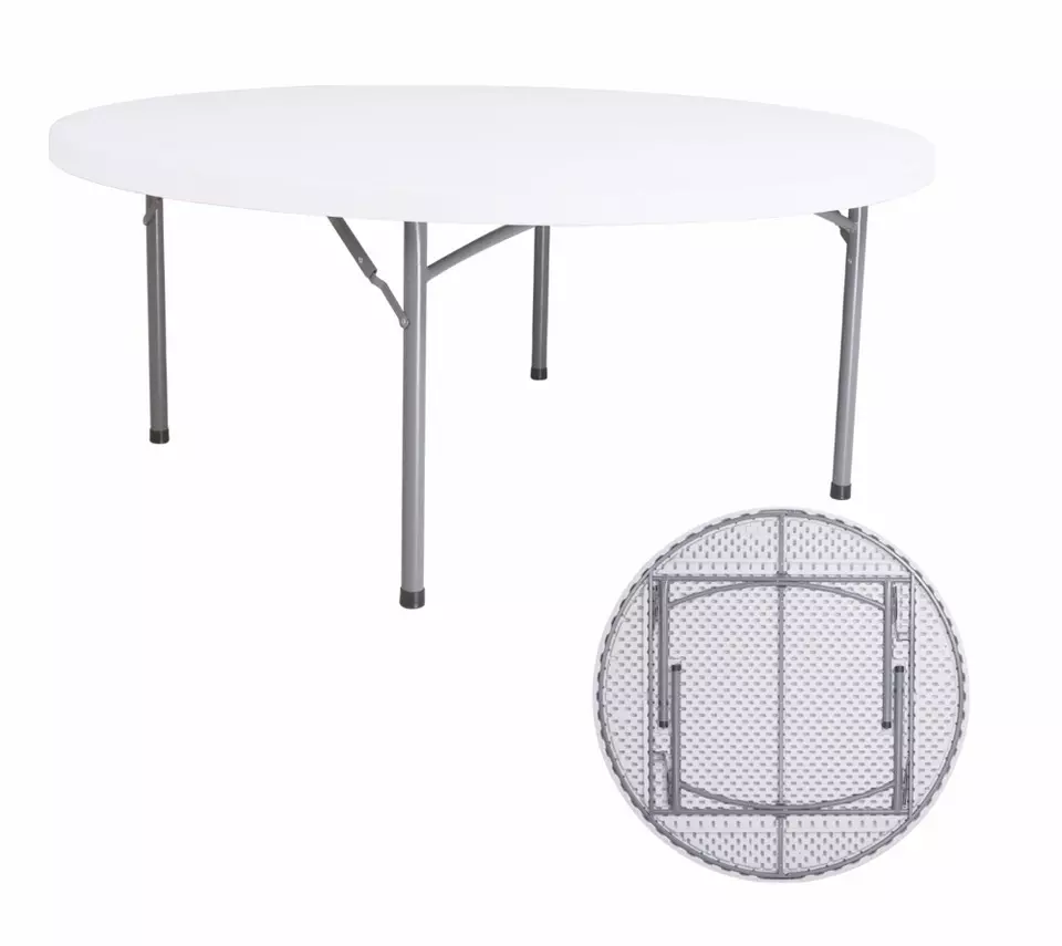 6ft diameter HDPE plastic folding round table