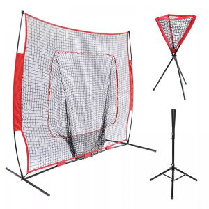 Batting and pitching nets with hitting tees
