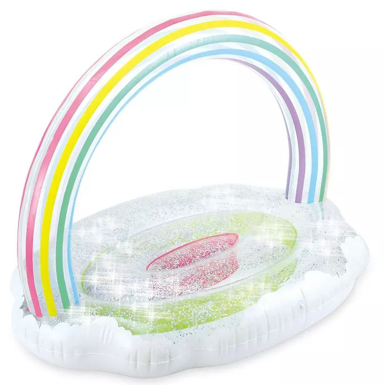 Large PVC glitter pool floating inflatable confetti rainbow cloud floating island