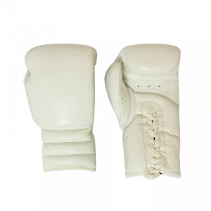 High quality white cowhide leather lace-up boxing gloves
