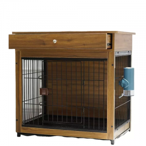 Custom furniture style dog crate end table with drawers pet kennel with cushions