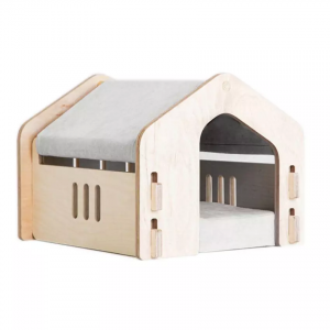 Wooden indoor pet house with mattress for small dogs and cats