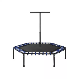 Trampoline outdoors with safety net, rectangular trampoline with fence