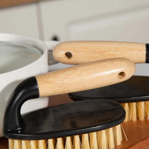 Oem Eco-Friendly Ergonomic Non-Slip Handle Non-Scratch Pot Cleaning Brush Bamboo Kitchen Dish Scrub Brush For Pan Sink