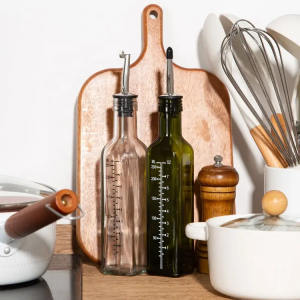 250ml Green & Clear Oil and Vinegar Cruet Bottle Set Glass Measuring Oil Dispenser Bottle For Kitchen