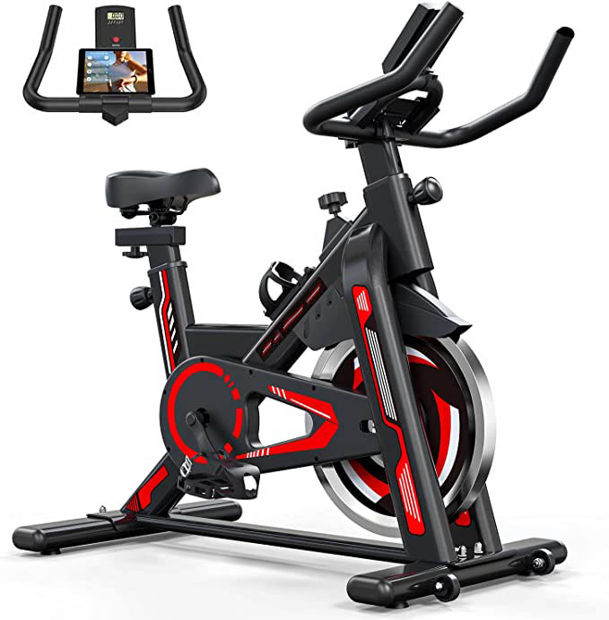 Exercise Bike – Stationary Indoor Cycling Bike for Home GYM with Tablet Holder and LCD Monitor,Silent Belt Drive,Comfortable seat and quiet flywheel
