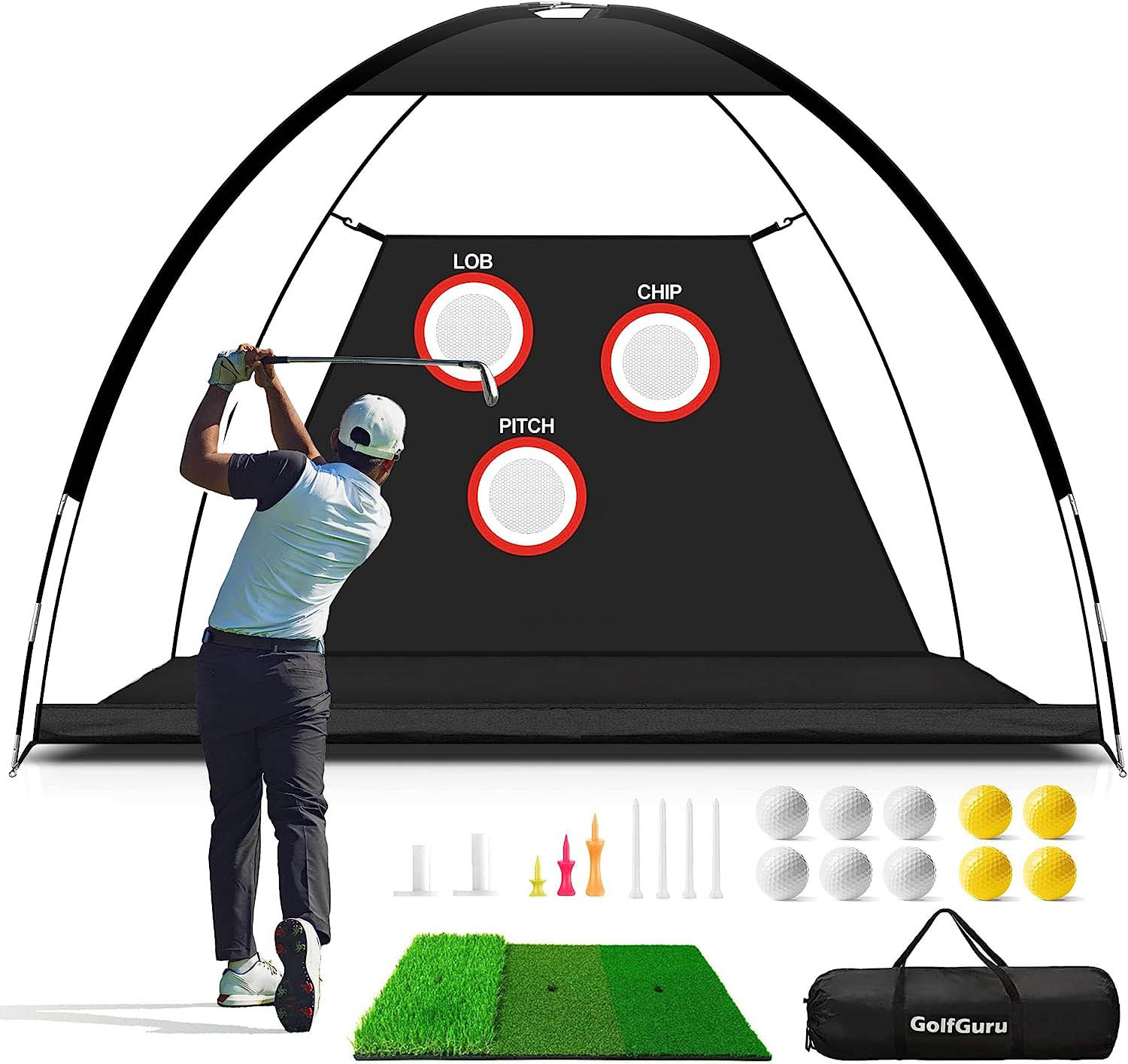 10×7 Feet Golf Practice Mesh with Triple Turf Golf Mat, Professional Cutting Targets
