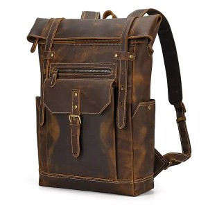 19.7 Inch Large Capacity Laptop Bag Vintage Brown Genuine Leather Travel Backpack For Outdoor