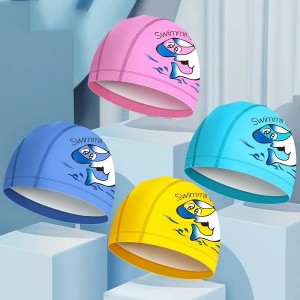 cute fashion cartoon high elastic waterproof children swimming cap PU coated swimming cap for kids