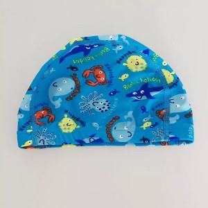 customized Funny cartoon Good quality kid swimming caps Polyester swimming caps PU caps