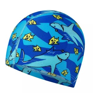 Customize Printing Children Cartoon Printed Lycra Fabric Swim Cap Waterproof Swimming Cap