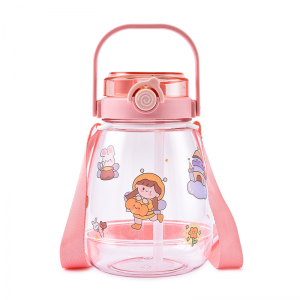 Internet celebrity high-value large-capacity plastic water cup double drink potbelly cup creative straw children’s schoolgirl portable water bottle