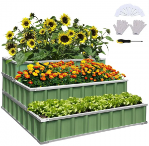 Raised Garden Bed Metal Elevated Planting Box Kit 46.5×46.5×23.6 Inch Outdoor Patio Steel Planter for Vegetables, Flower