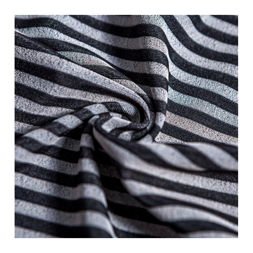 შავი და თეთრი ზოლიანი ნეილონის პოლიესტერი სპორტული ტანსაცმლის ქსოვილი მოდური ზოლიანი ჯერსის გასაჭიმი ქსოვილი