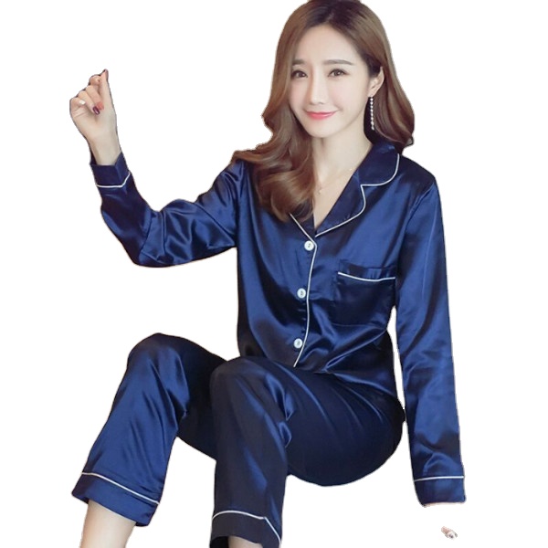 Add large size silk tracksuit, ladies cardigan, long sleeve ice nightwear, two-piece factory direct outdoor home wear