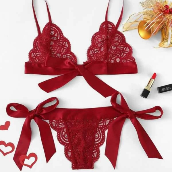 Factory Lace Bralette Set Lingerie Bowknot Lace Red Bra Thong Set Babydoll Women Sexy Erotic Lingerie