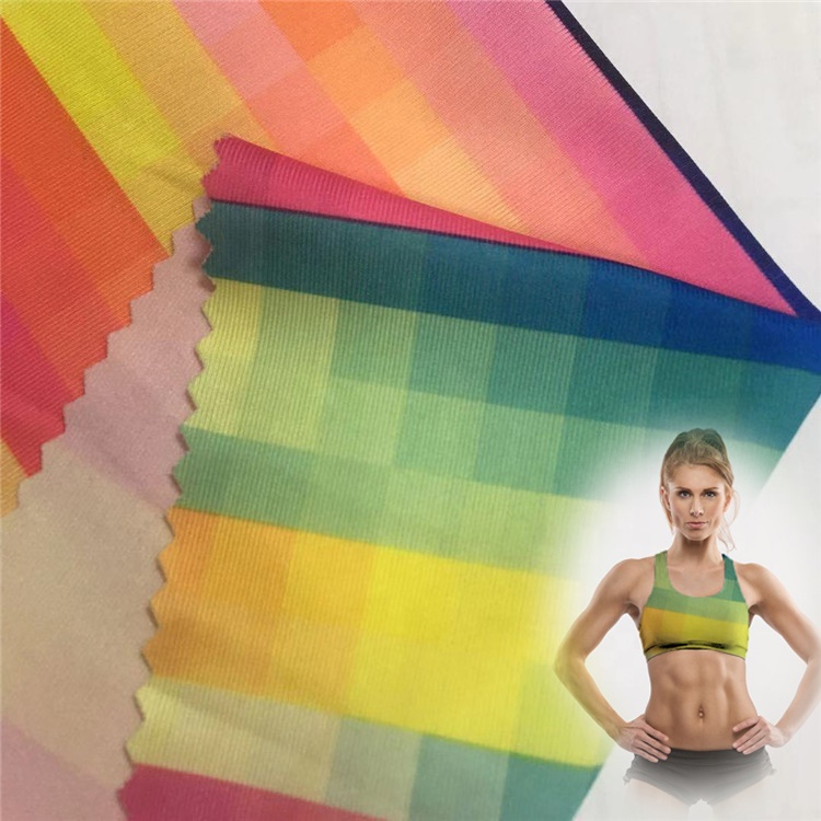 2021 New Fashion Rainbow Spandex Fabric Print Stripe Reggiseno sportivo Tessuto