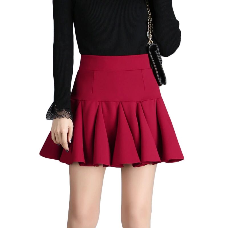 Spring summer south Korean version of high waisted pleated schoolgirl short a-line thin anti revealing skirt pants