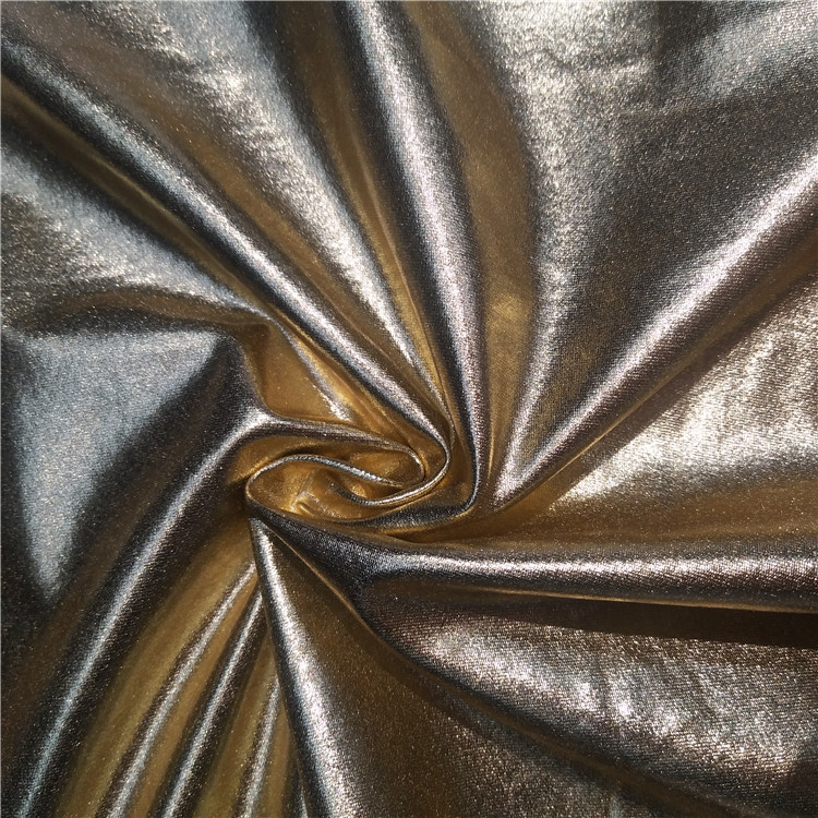 luksuslik polüester kullast foolium spandex kangas moodne silmkoekangast ühekordne trikoo