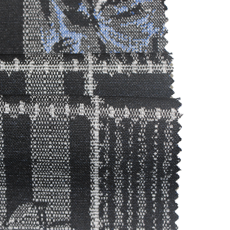 Custom 67%poly 30%rayon 3%spandex double knit jacquard විලාසිතා ඇඟලුම් රෙදි පිළිගන්න