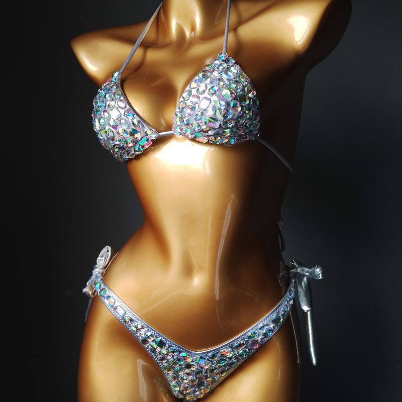 Bling Crystal Bikinis Swimsuit Diamond Nightclub Seaparo sa Basali sa Rhinestone Bikini Panties