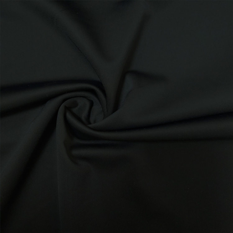 ແບບງ່າຍດາຍສີດໍາ 85% Polyester 15% Spandex Yoga Fabric ທີ່ມີຄວາມຍືດຫຍຸ່ນສູງ