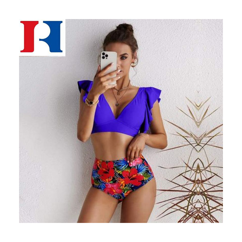 Wholesale swimwear manufacturer patchwork sexy high waist bikini two piece high quality women swimsuit top selling bathing suit