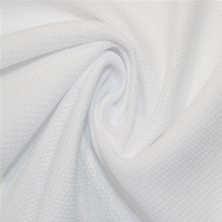 កែច្នៃឡើងវិញ 100% polyester Birdeye Mesh knit ក្រណាត់ពណ៌ស អាវយឺតក្រណាត់កីឡា