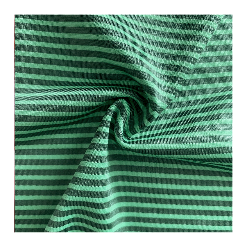 2021 most popular green stretch striped polo shirt fabric 88% poly 12% spandex fabric