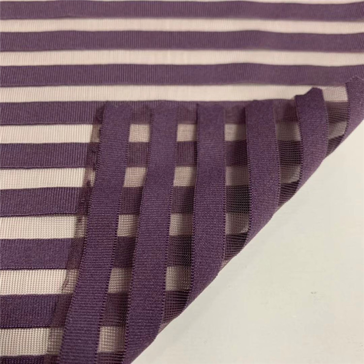 Fa'atauga vevela 90% Polyester 10% Ie Elastane La'ei Ta'aloga Striped Tricot Jersey Fabric