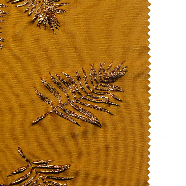 Bag-ong produkto 95% rayon 5% spandex knitted jersey fabric nga adunay foil