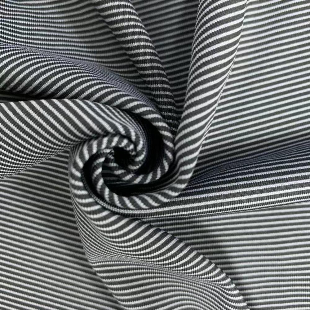 92 % polyester 8 % elastan čierno-biely pruhovaný spandex odolný materiál na športové oblečenie